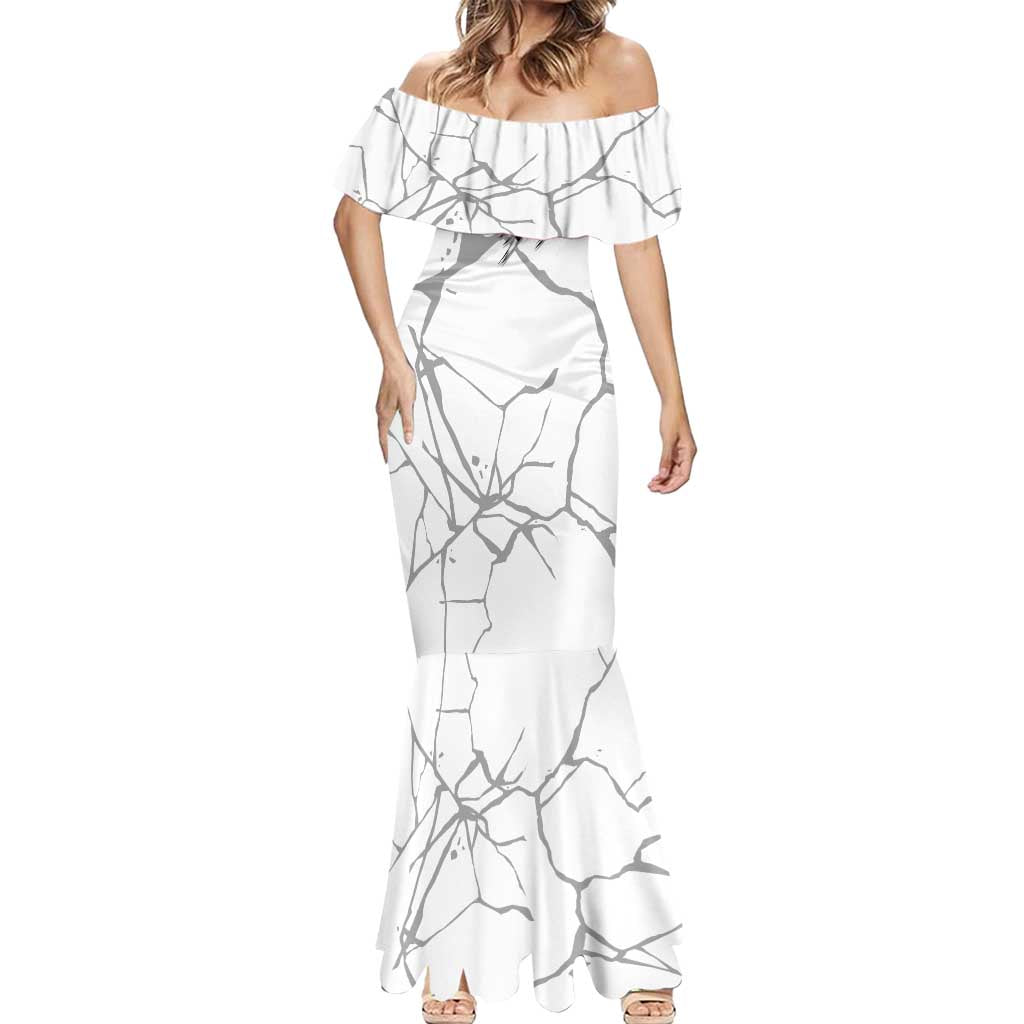 Dartboard Skull Darts Mermaid Dress with Torn Stone Texture and Cracked Marble Design - Wonder Print Shop