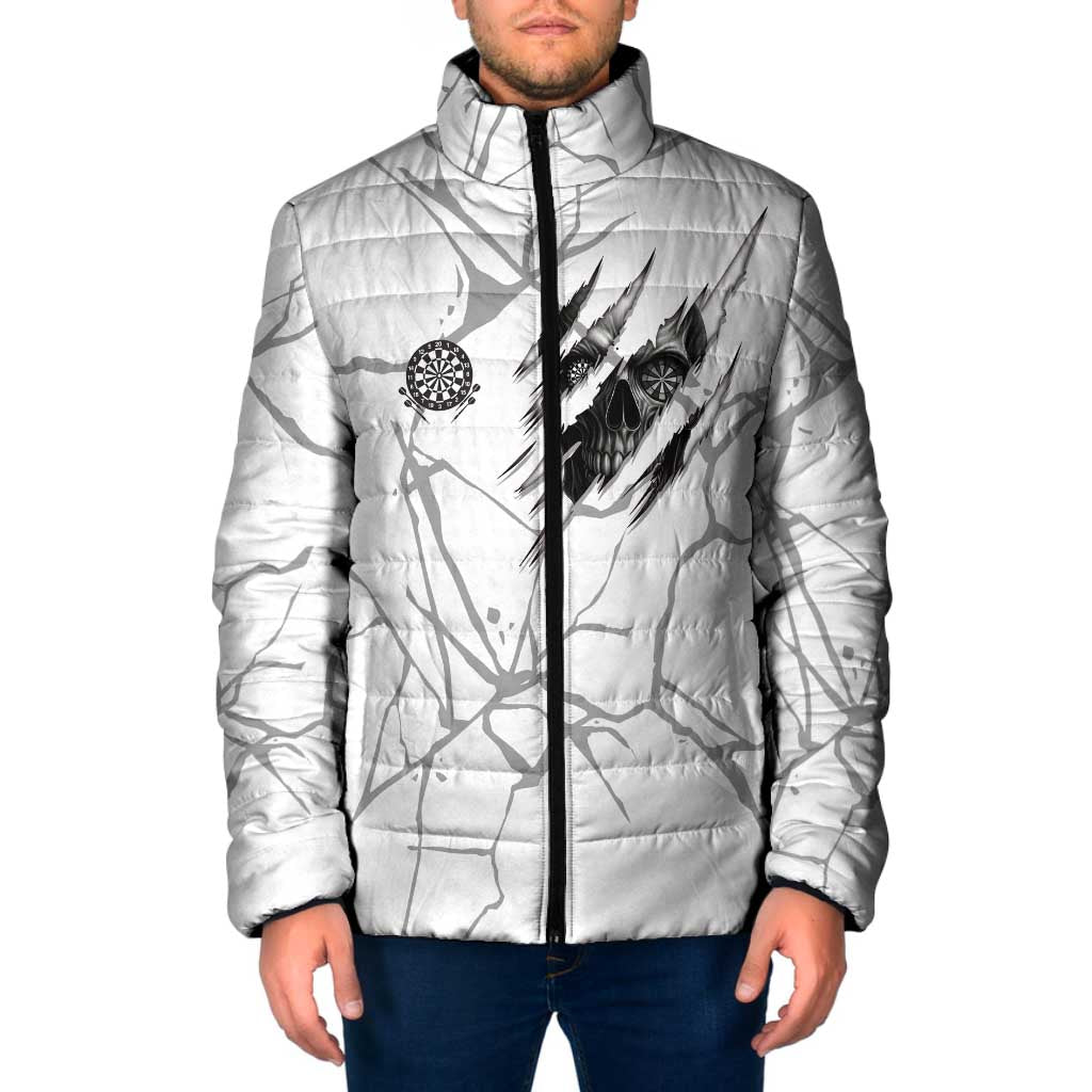 Dartboard Skull Darts Padded Jacket with Torn Stone Texture and Cracked Marble Design - Wonder Print Shop