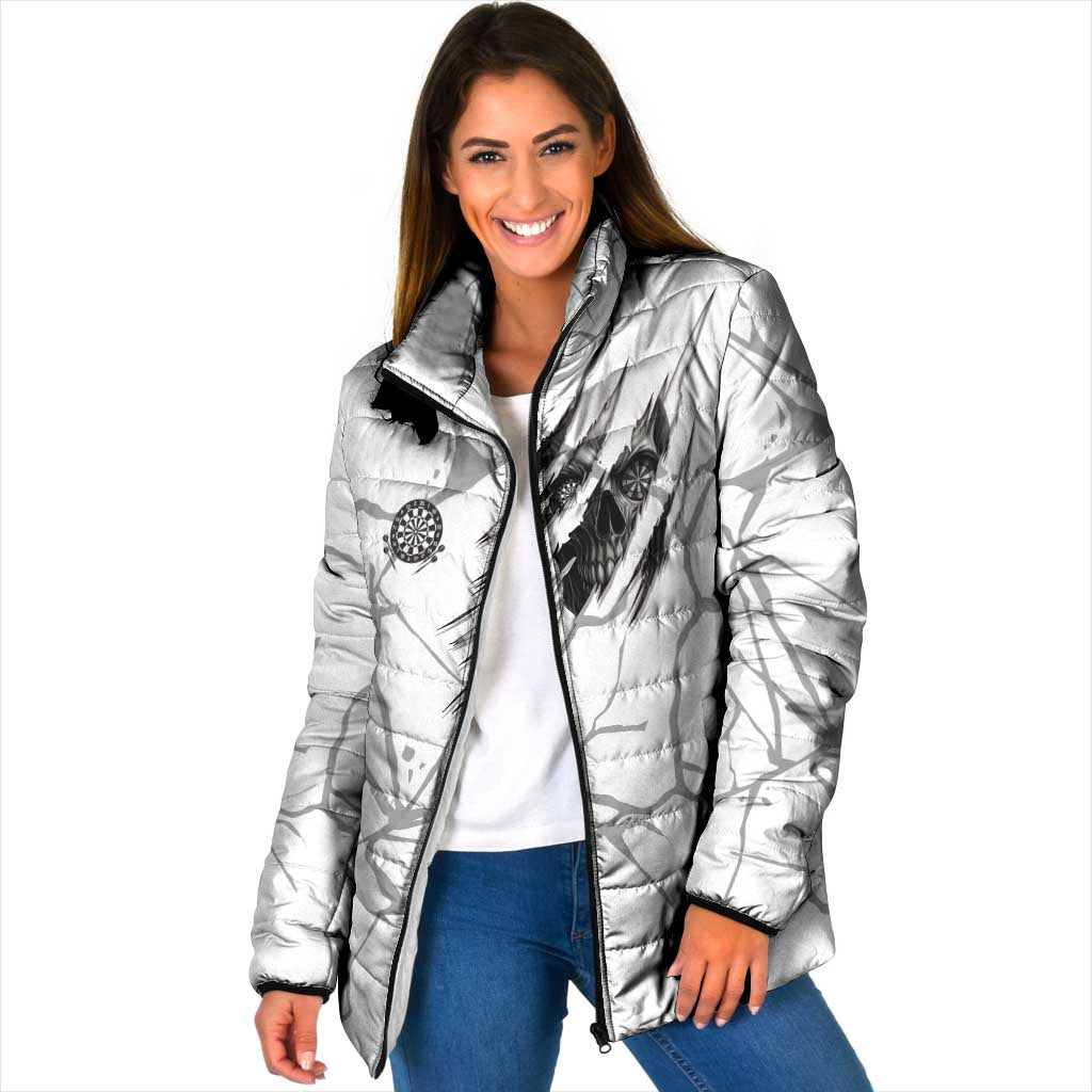 Dartboard Skull Darts Padded Jacket with Torn Stone Texture and Cracked Marble Design - Wonder Print Shop