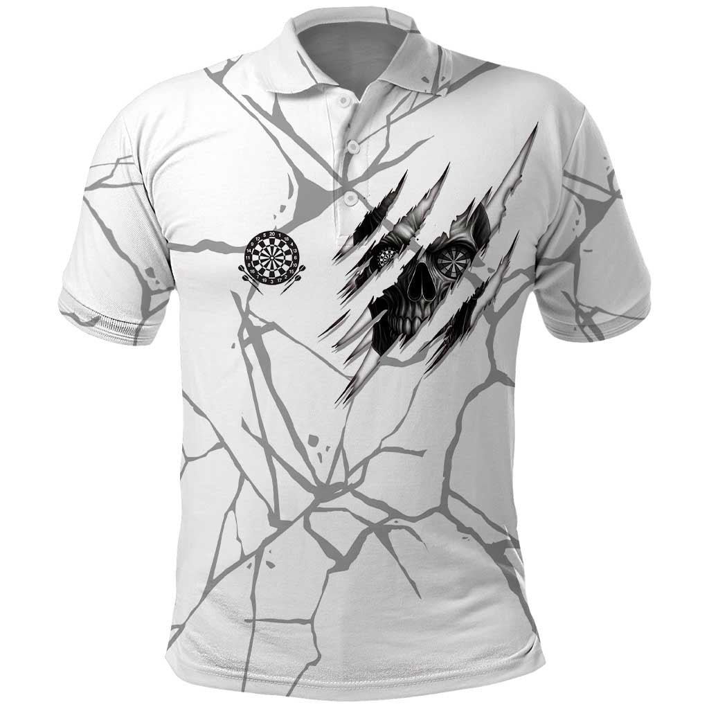 Dartboard Skull Darts Polo Shirt with Torn Stone Texture and Cracked Marble Design - Wonder Print Shop