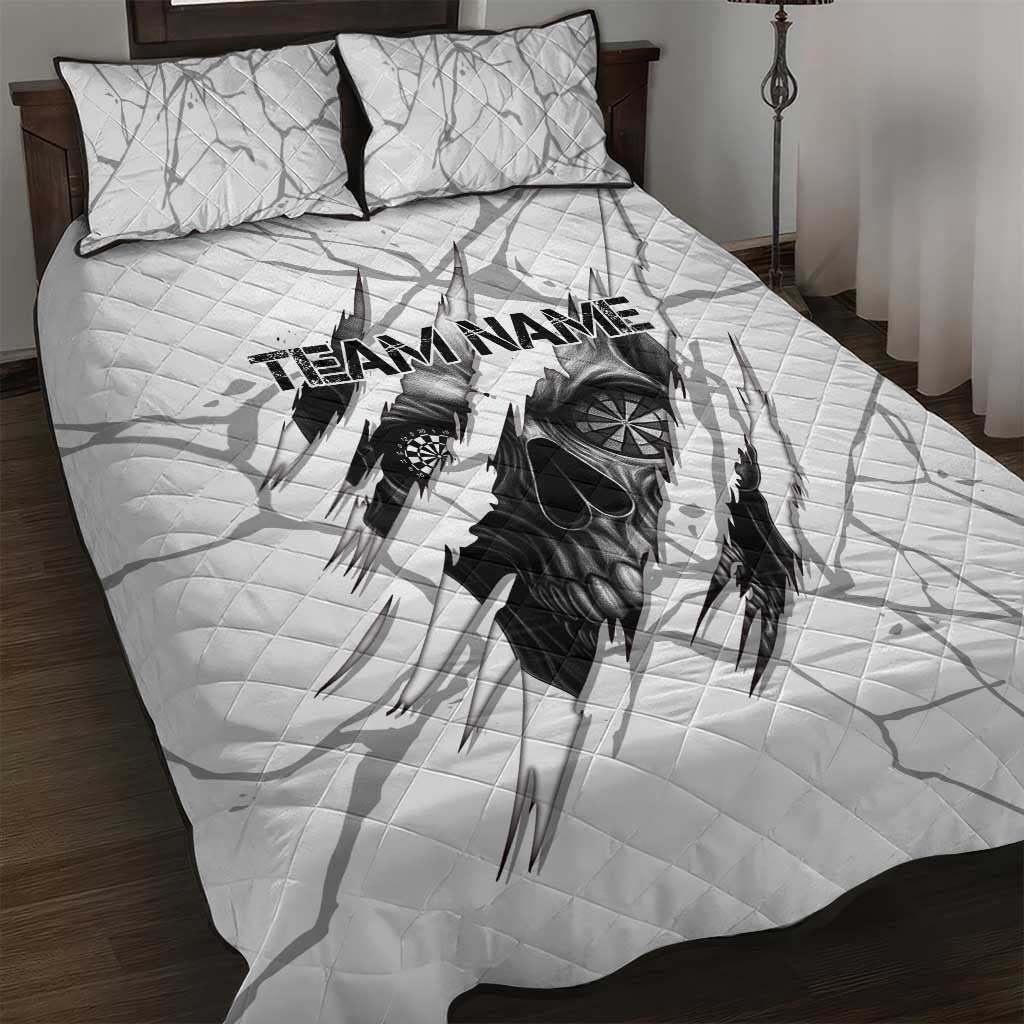 Dartboard Skull Darts Quilt Bed Set with Torn Stone Texture and Cracked Marble Design - Wonder Print Shop