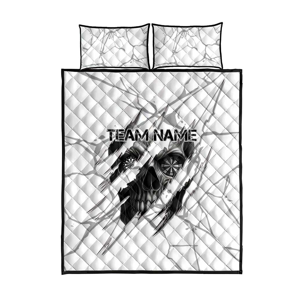 Dartboard Skull Darts Quilt Bed Set with Torn Stone Texture and Cracked Marble Design - Wonder Print Shop