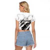 Dartboard Skull Darts Raglan Cropped T Shirt with Torn Stone Texture and Cracked Marble Design - Wonder Print Shop