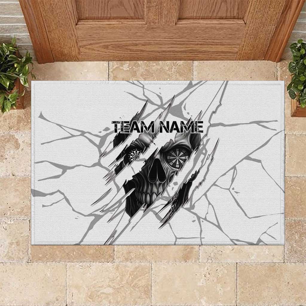 Dartboard Skull Darts Rubber Doormat with Torn Stone Texture and Cracked Marble Design - Wonder Print Shop