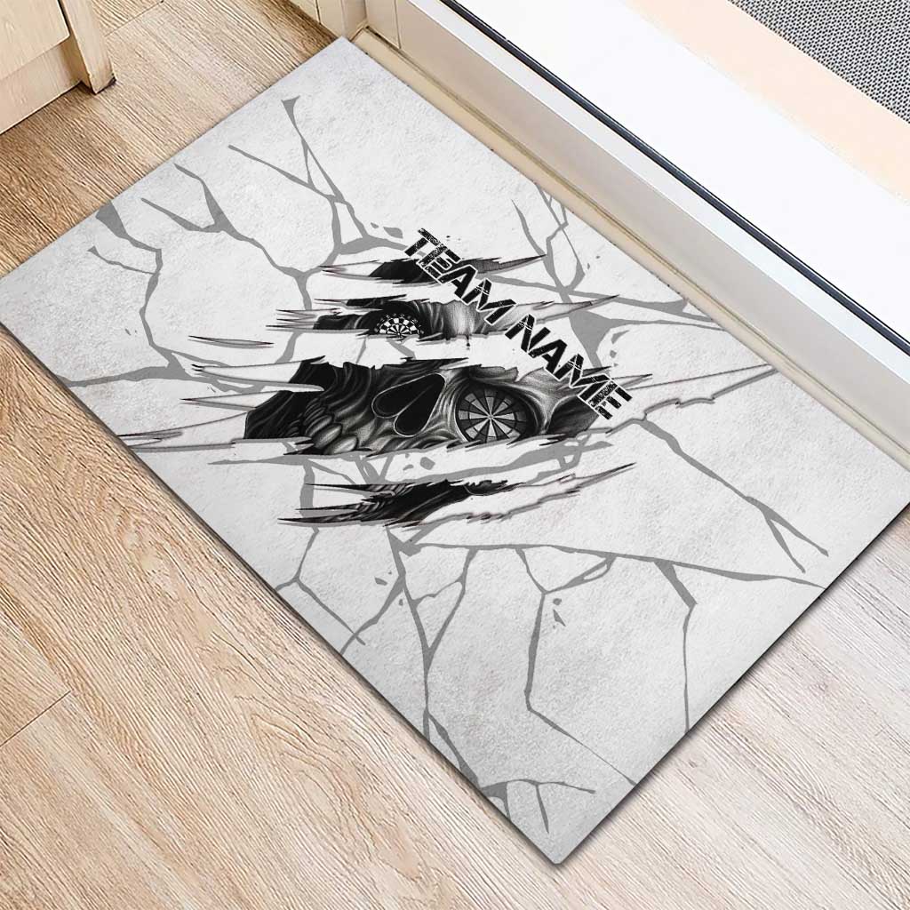 Dartboard Skull Darts Rubber Doormat with Torn Stone Texture and Cracked Marble Design - Wonder Print Shop