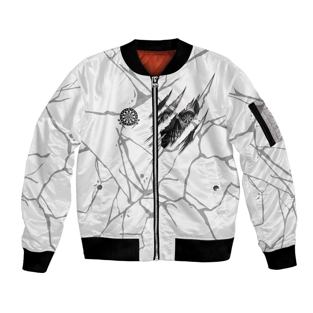 Dartboard Skull Darts Sleeve Zip Bomber Jacket with Torn Stone Texture and Cracked Marble Design - Wonder Print Shop