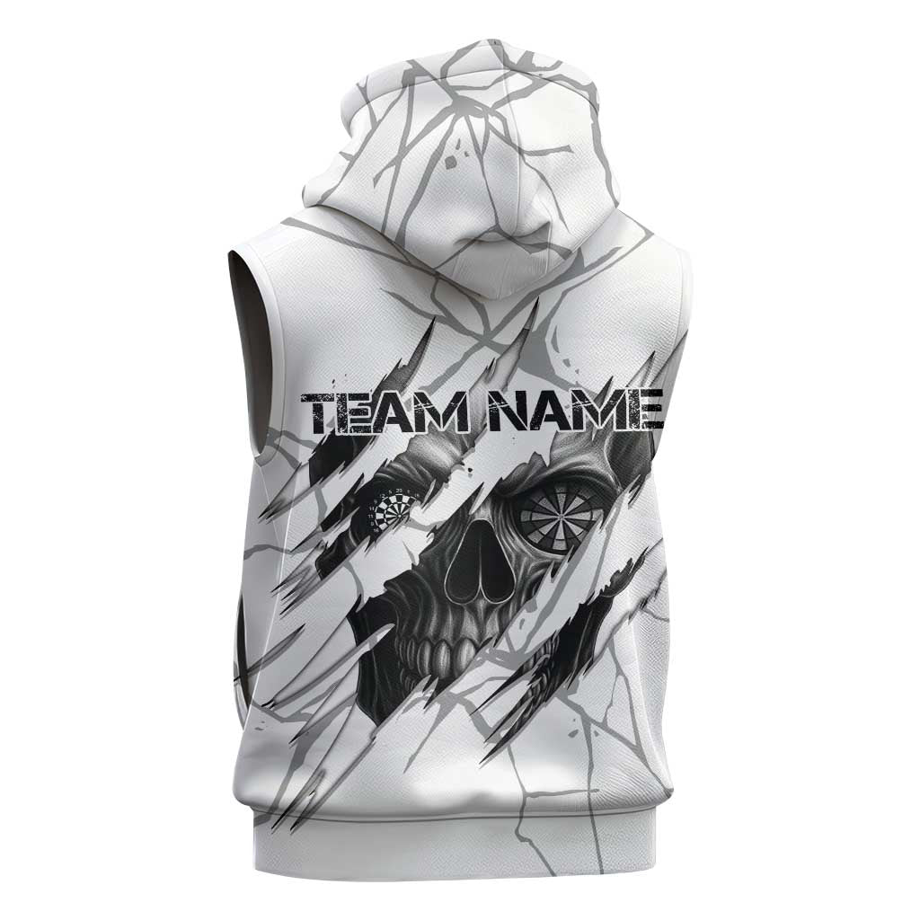 Dartboard Skull Darts Sleeveless Hoodie with Torn Stone Texture and Cracked Marble Design - Wonder Print Shop