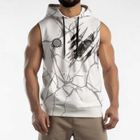 Dartboard Skull Darts Sleeveless Hoodie with Torn Stone Texture and Cracked Marble Design - Wonder Print Shop