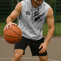 Dartboard Skull Darts Sleeveless Hoodie with Torn Stone Texture and Cracked Marble Design - Wonder Print Shop