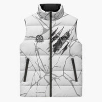 Dartboard Skull Darts Sleeveless Puffer Jacket with Torn Stone Texture and Cracked Marble Design - Wonder Print Shop