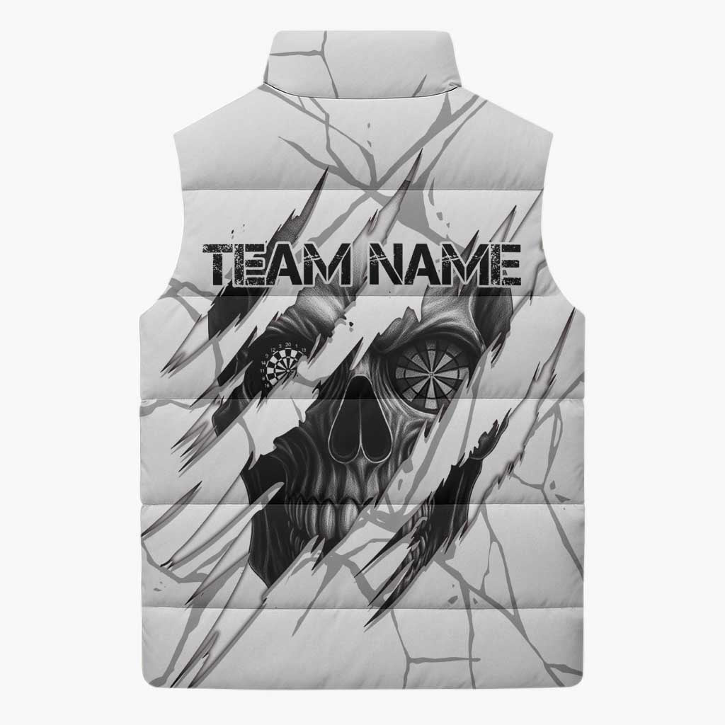 Dartboard Skull Darts Sleeveless Puffer Jacket with Torn Stone Texture and Cracked Marble Design - Wonder Print Shop
