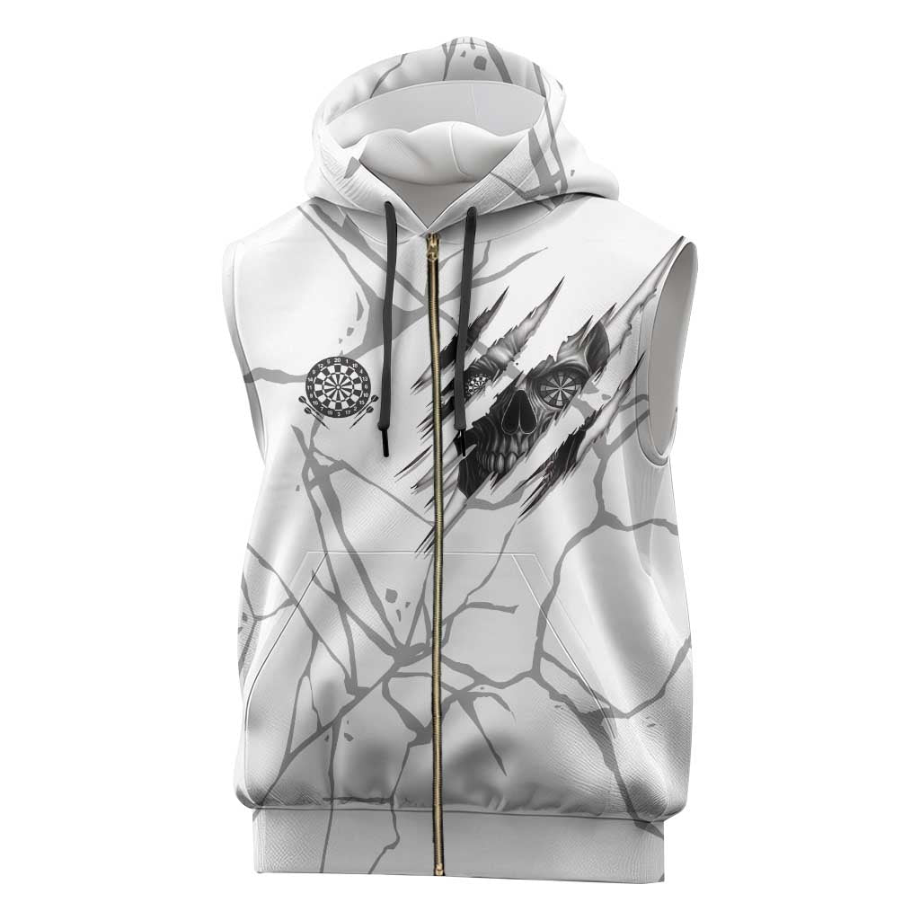 Dartboard Skull Darts Sleeveless Zip Hoodie with Torn Stone Texture and Cracked Marble Design - Wonder Print Shop