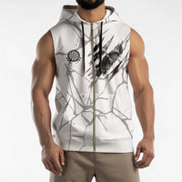 Dartboard Skull Darts Sleeveless Zip Hoodie with Torn Stone Texture and Cracked Marble Design - Wonder Print Shop