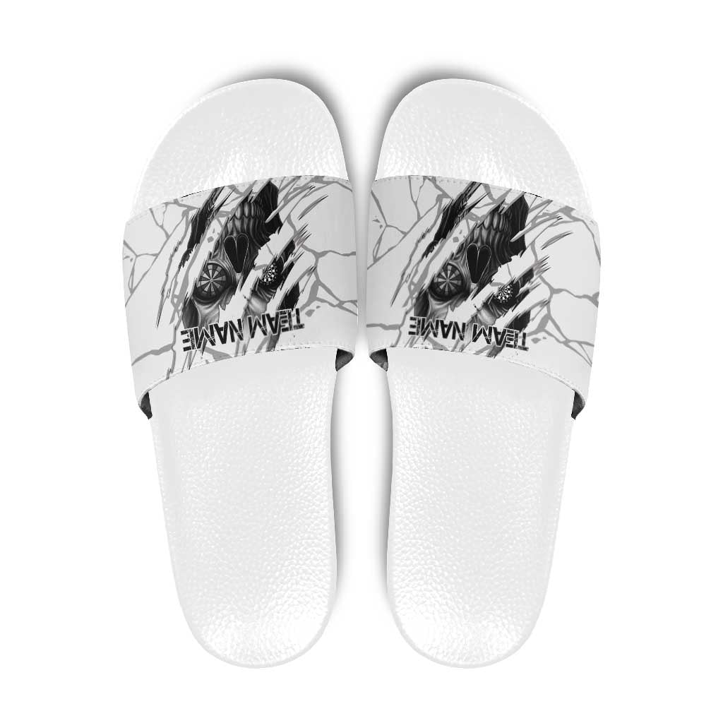 Dartboard Skull Darts Slide Sandals with Torn Stone Texture and Cracked Marble Design - Wonder Print Shop