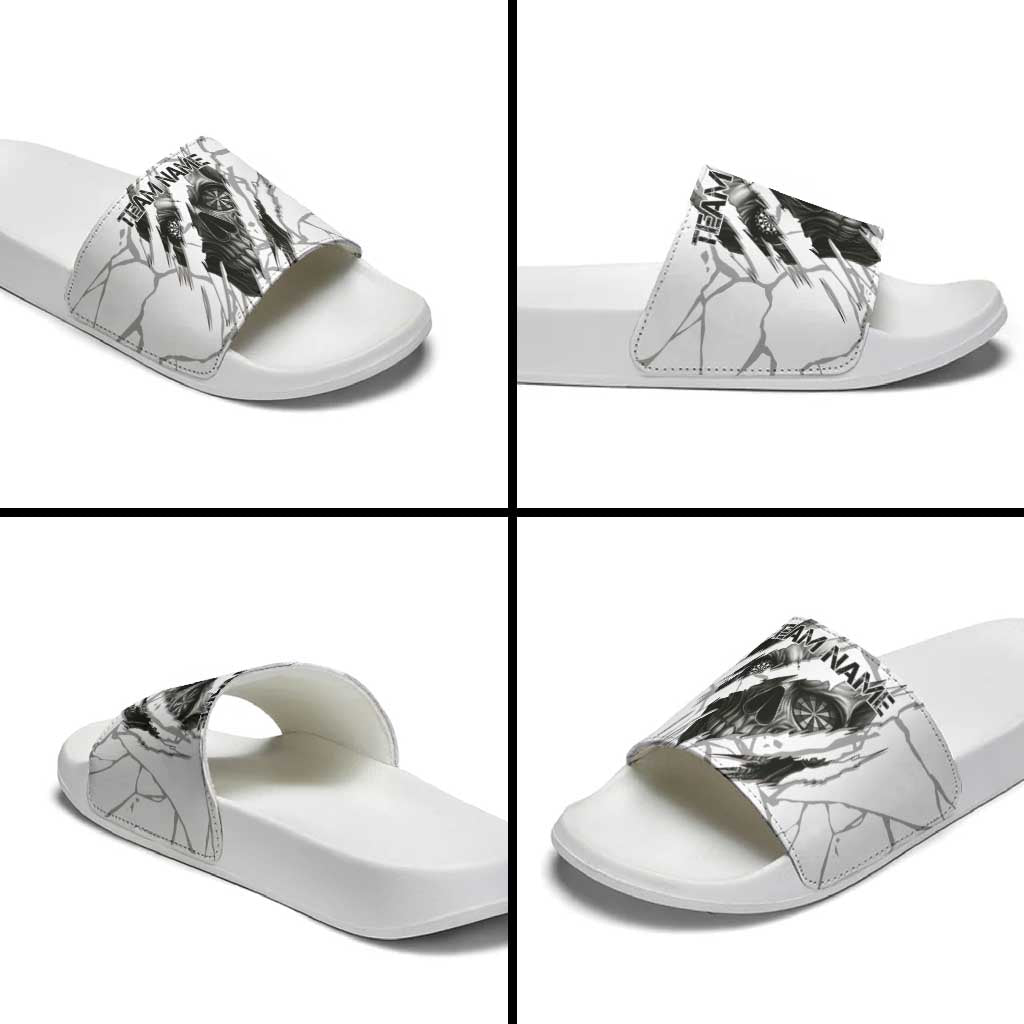 Dartboard Skull Darts Slide Sandals with Torn Stone Texture and Cracked Marble Design - Wonder Print Shop