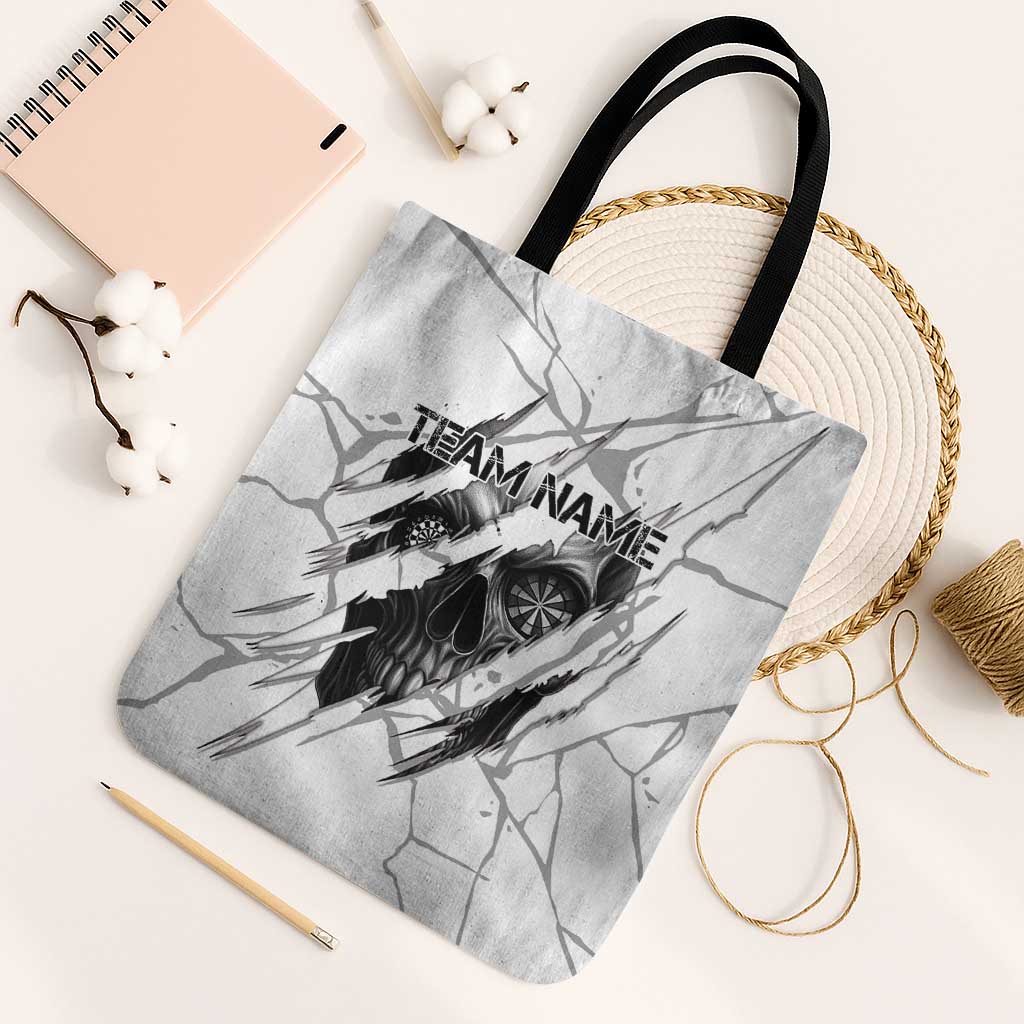 Dartboard Skull Darts Tote Bag with Torn Stone Texture and Cracked Marble Design - Wonder Print Shop