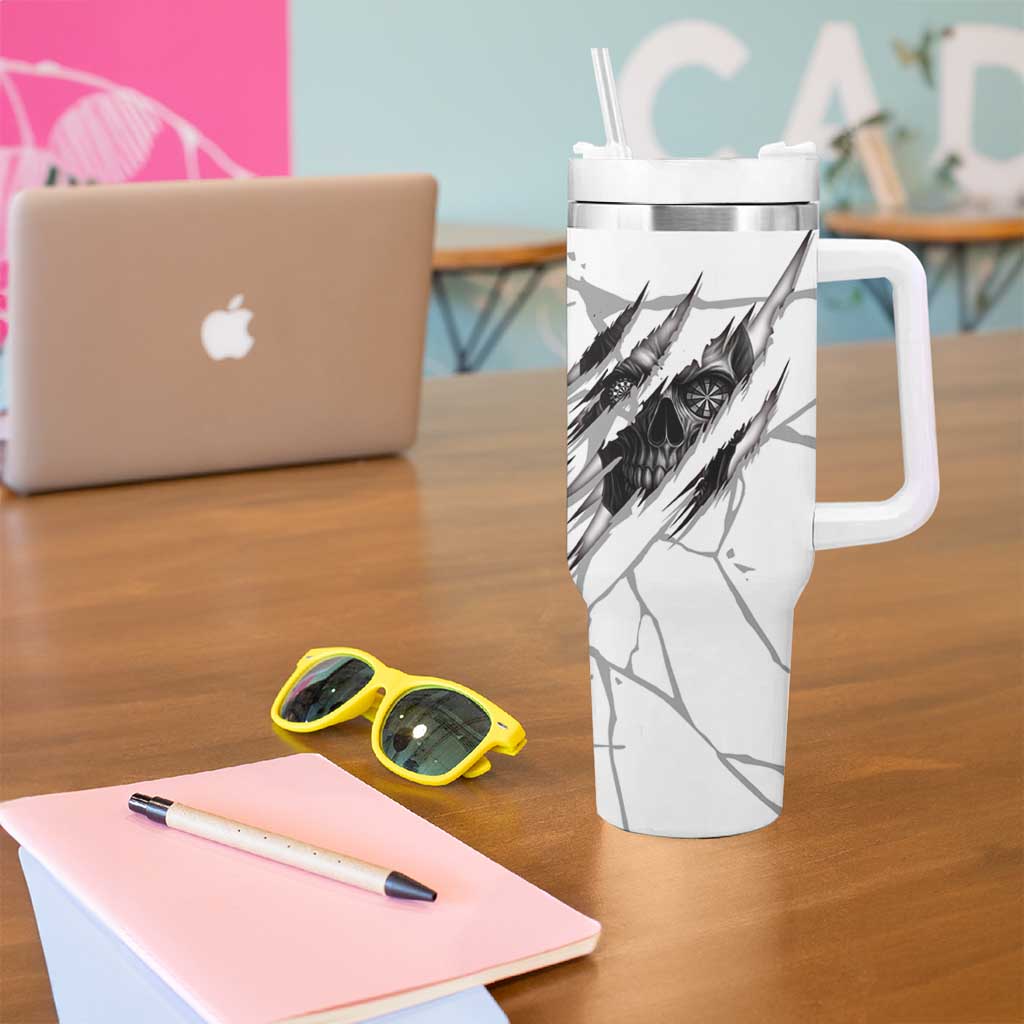 Dartboard Skull Darts Tumbler With Handle with Torn Stone Texture and Cracked Marble Design - Wonder Print Shop