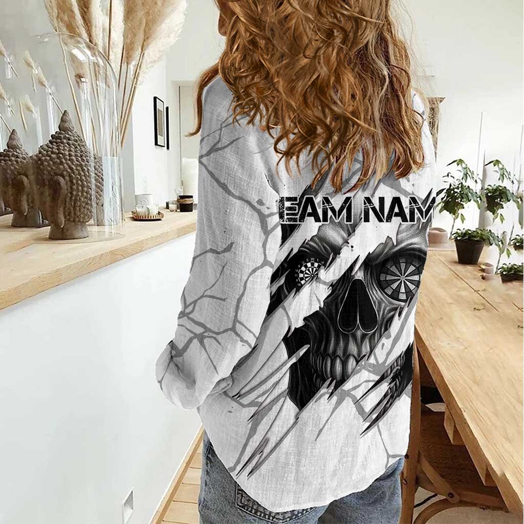 Dartboard Skull Darts Women Casual Shirt with Torn Stone Texture and Cracked Marble Design - Wonder Print Shop