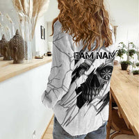 Dartboard Skull Darts Women Casual Shirt with Torn Stone Texture and Cracked Marble Design - Wonder Print Shop