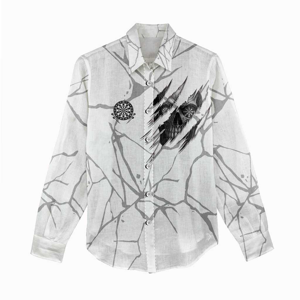 Dartboard Skull Darts Women Casual Shirt with Torn Stone Texture and Cracked Marble Design - Wonder Print Shop