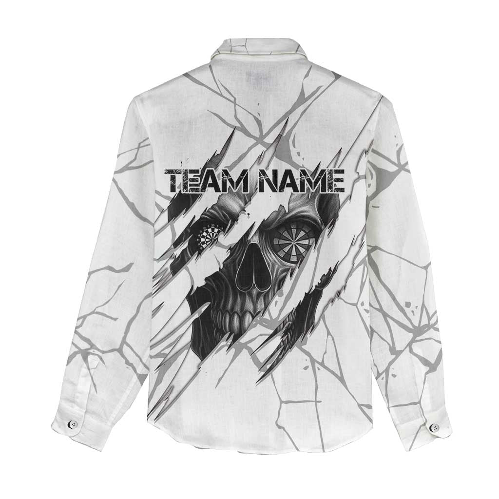 Dartboard Skull Darts Women Casual Shirt with Torn Stone Texture and Cracked Marble Design - Wonder Print Shop