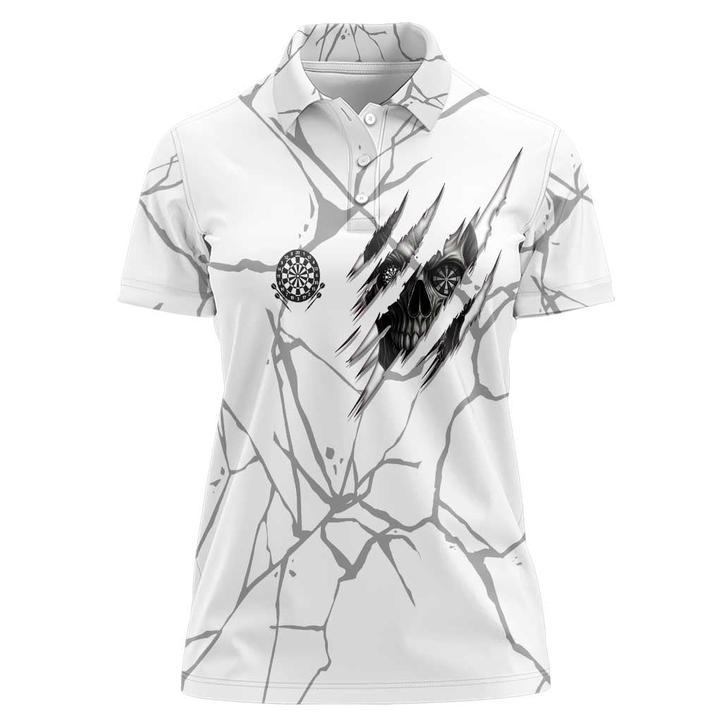 Dartboard Skull Darts Women Polo Shirt with Torn Stone Texture and Cracked Marble Design - Wonder Print Shop