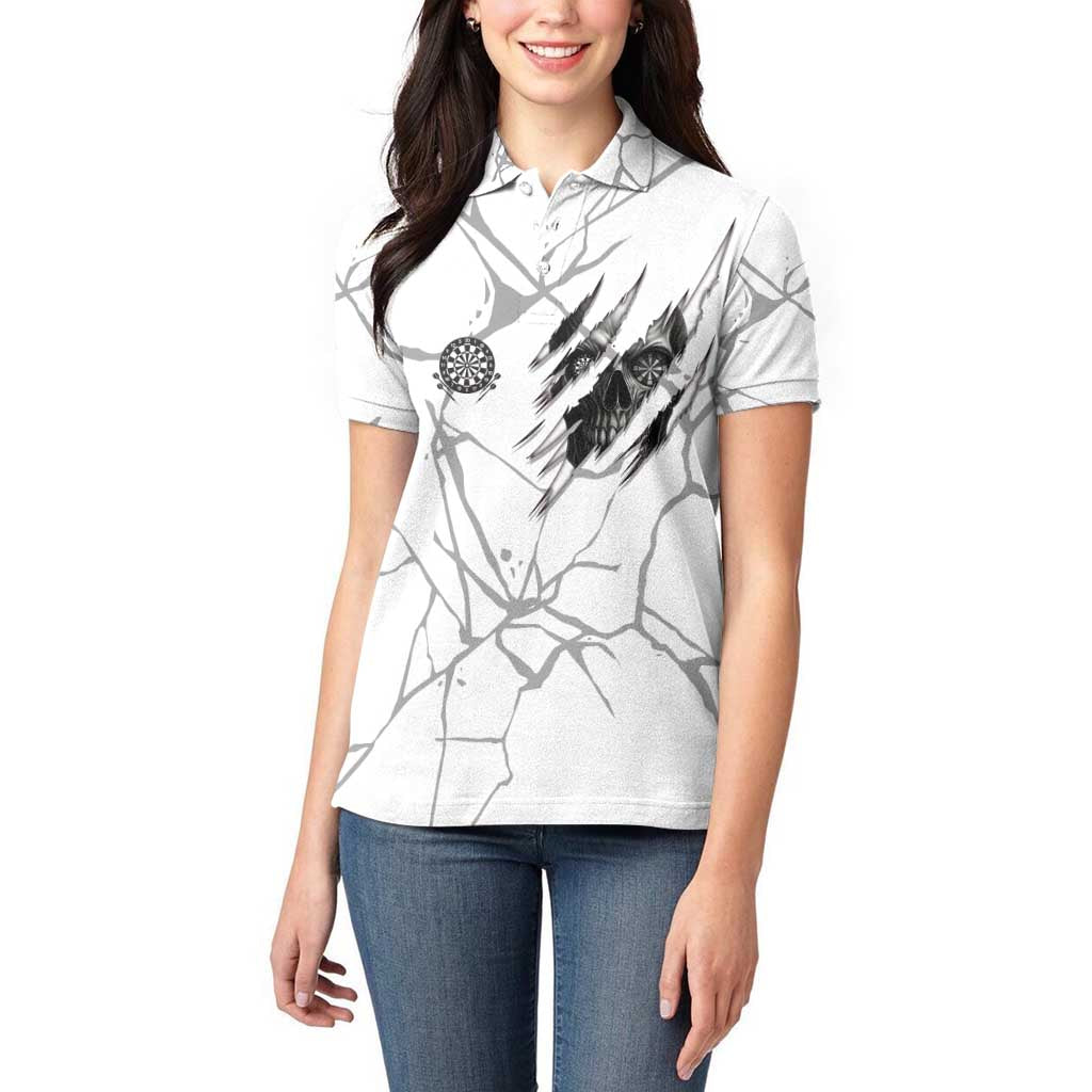 Dartboard Skull Darts Women Polo Shirt with Torn Stone Texture and Cracked Marble Design - Wonder Print Shop
