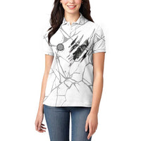 Dartboard Skull Darts Women Polo Shirt with Torn Stone Texture and Cracked Marble Design - Wonder Print Shop