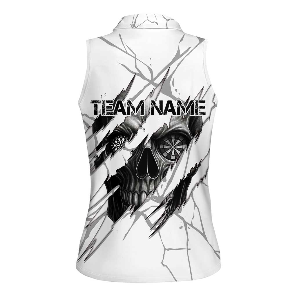 Dartboard Skull Darts Women Sleeveless Polo Shirt with Torn Stone Texture and Cracked Marble Design - Wonder Print Shop