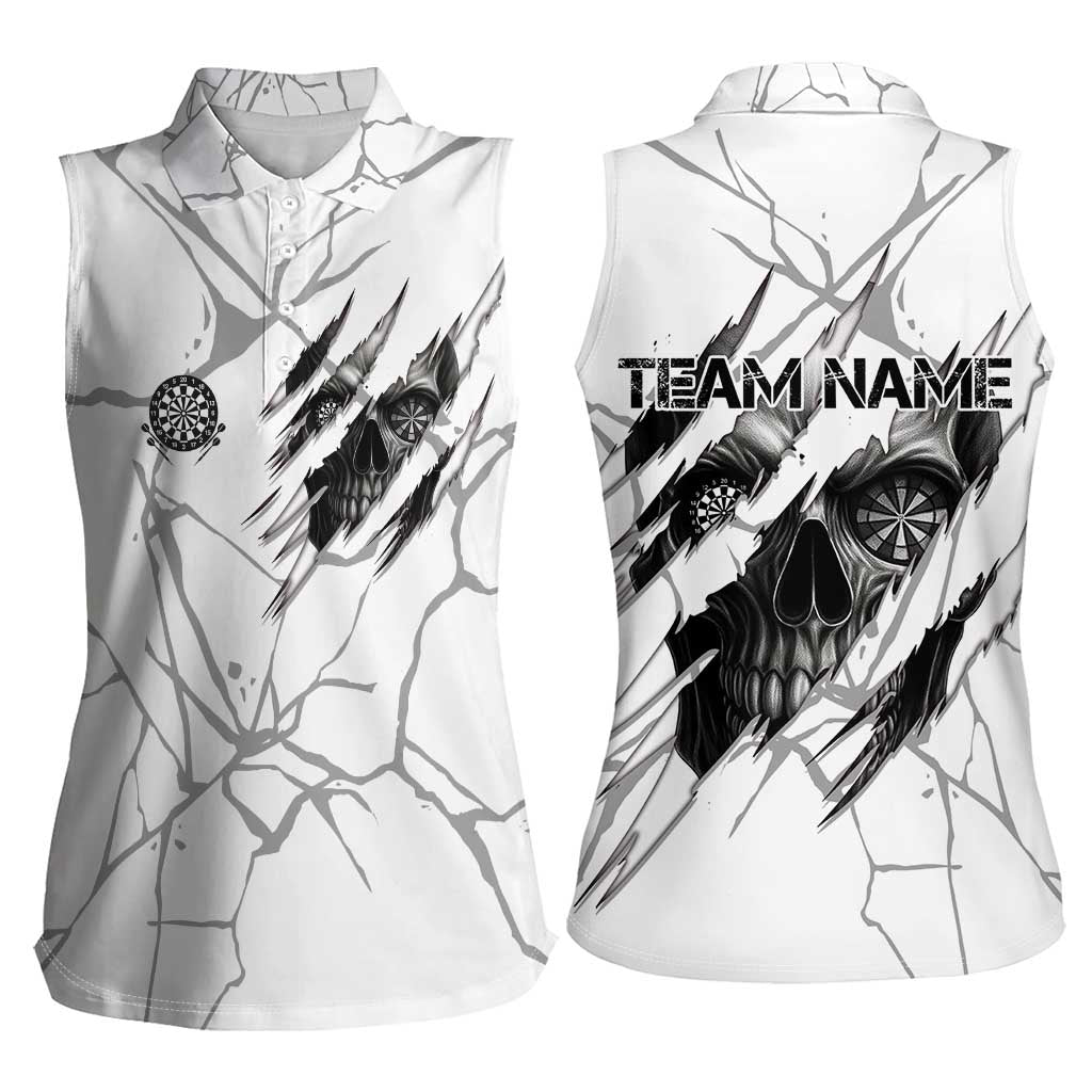 Dartboard Skull Darts Women Sleeveless Polo Shirt with Torn Stone Texture and Cracked Marble Design - Wonder Print Shop