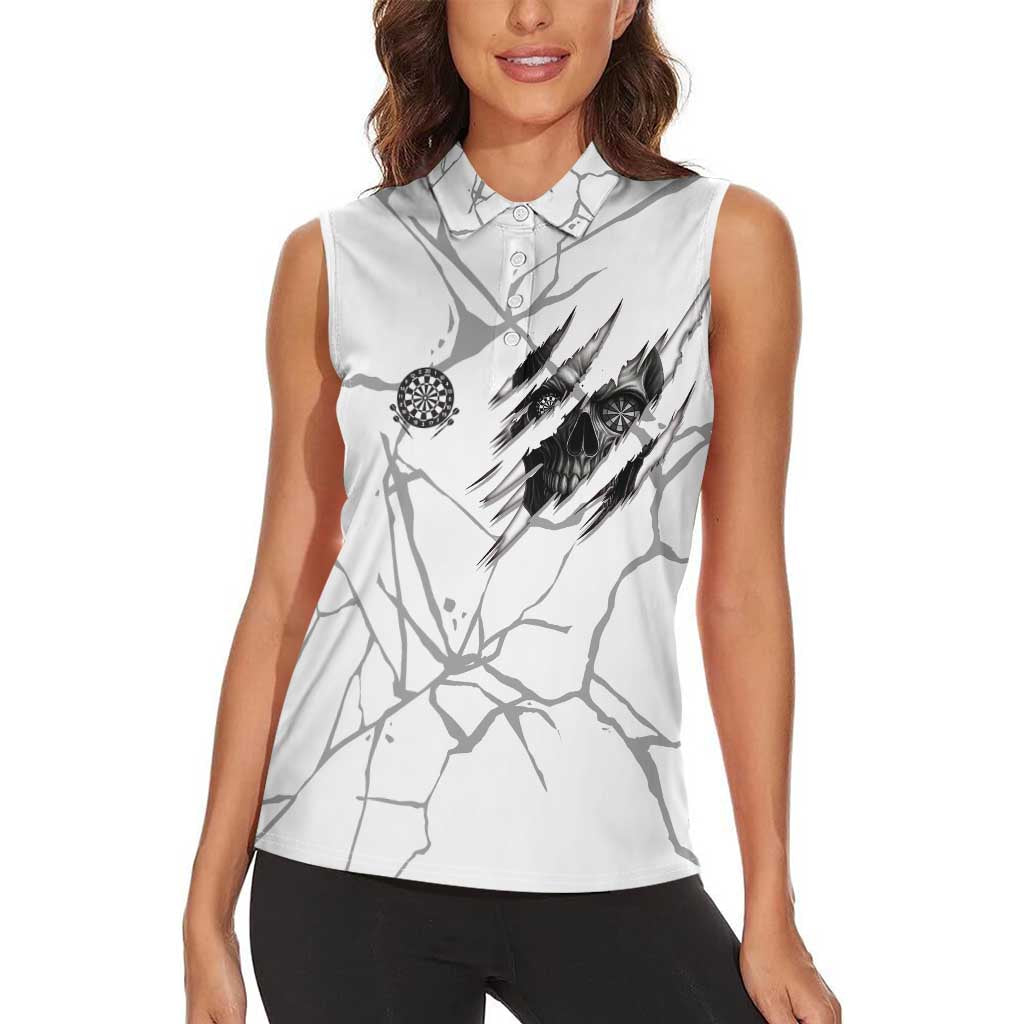Dartboard Skull Darts Women Sleeveless Polo Shirt with Torn Stone Texture and Cracked Marble Design - Wonder Print Shop