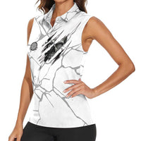 Dartboard Skull Darts Women Sleeveless Polo Shirt with Torn Stone Texture and Cracked Marble Design - Wonder Print Shop