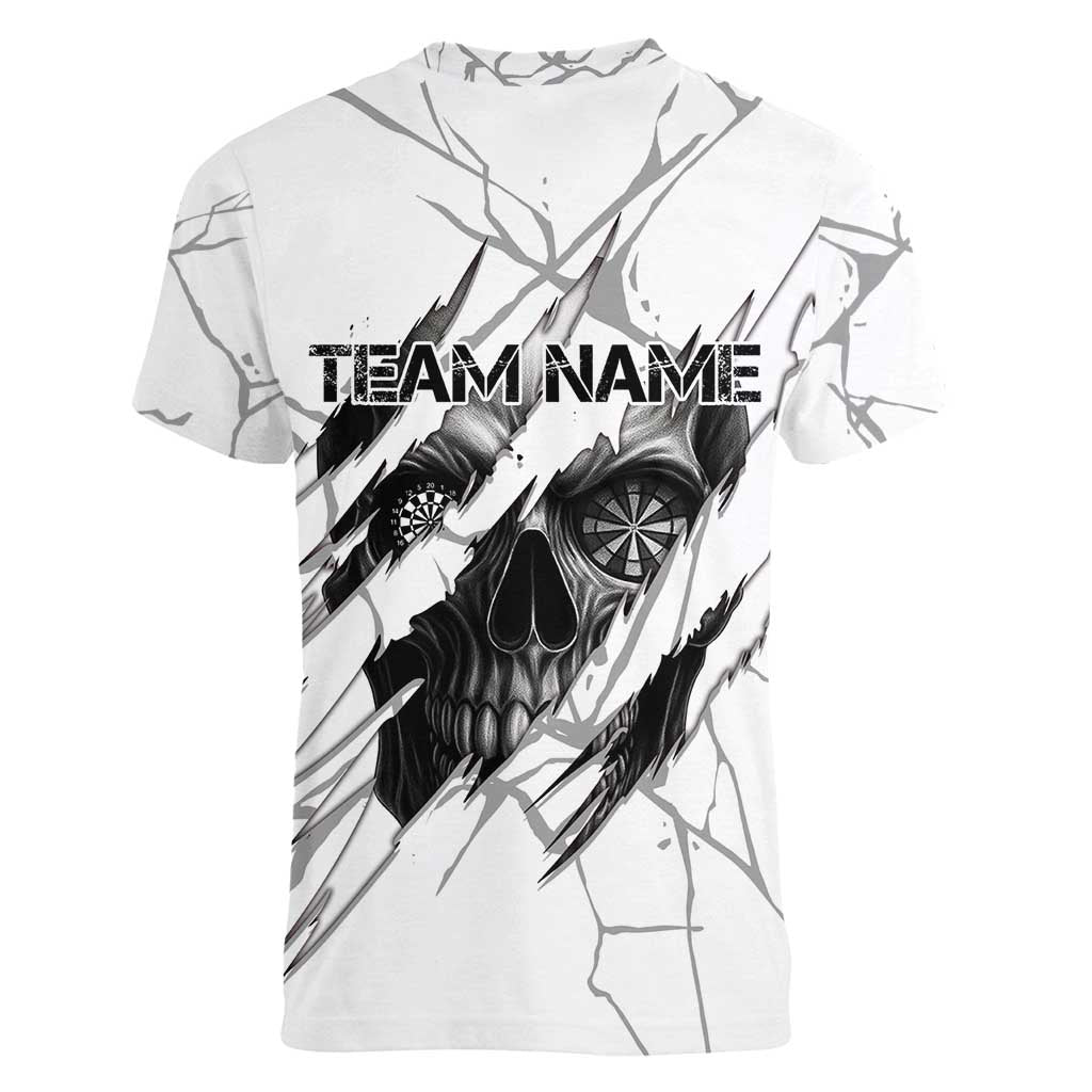 Dartboard Skull Darts Women V-Neck T-Shirt with Torn Stone Texture and Cracked Marble Design - Wonder Print Shop