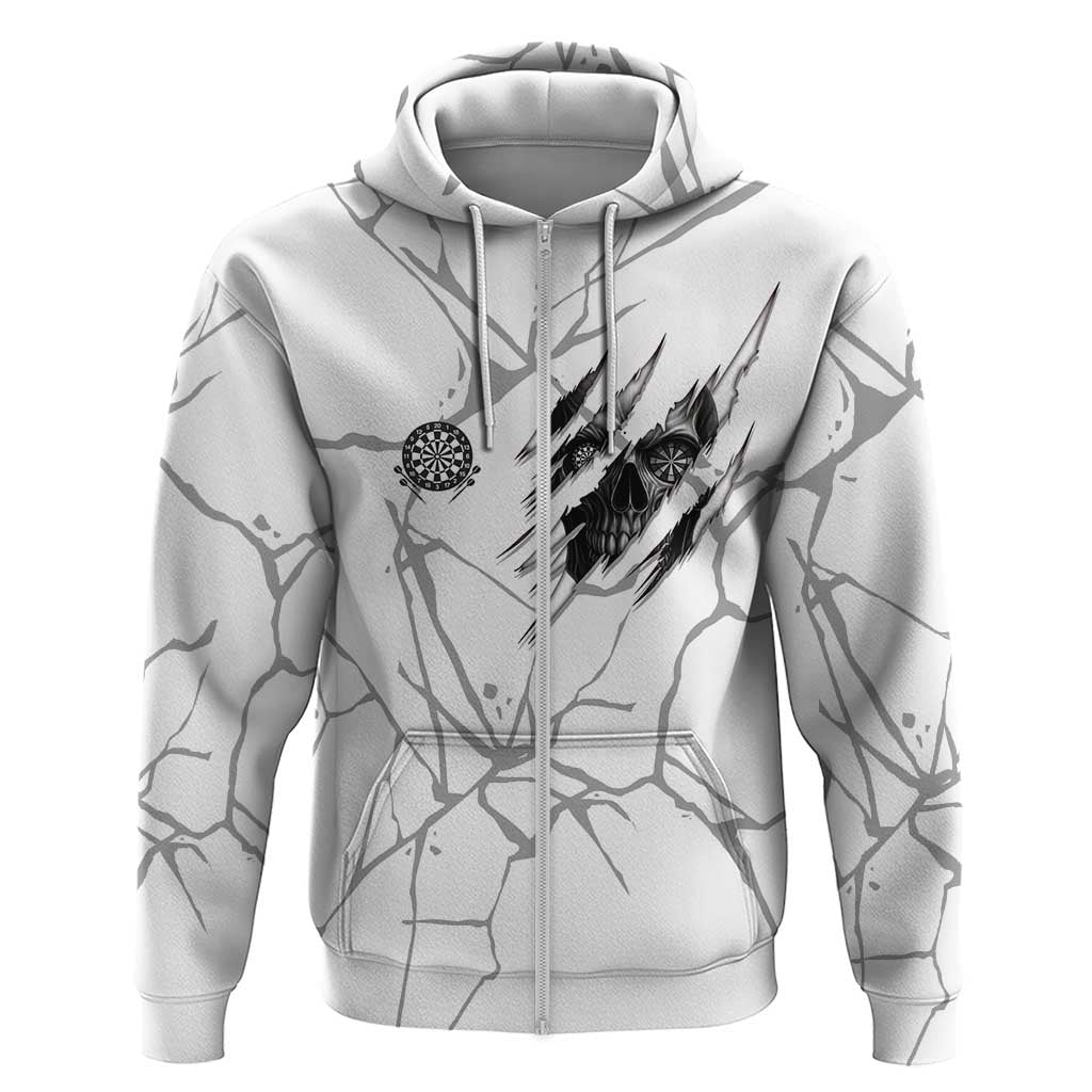 Dartboard Skull Darts Zip Hoodie with Torn Stone Texture and Cracked Marble Design - Wonder Print Shop
