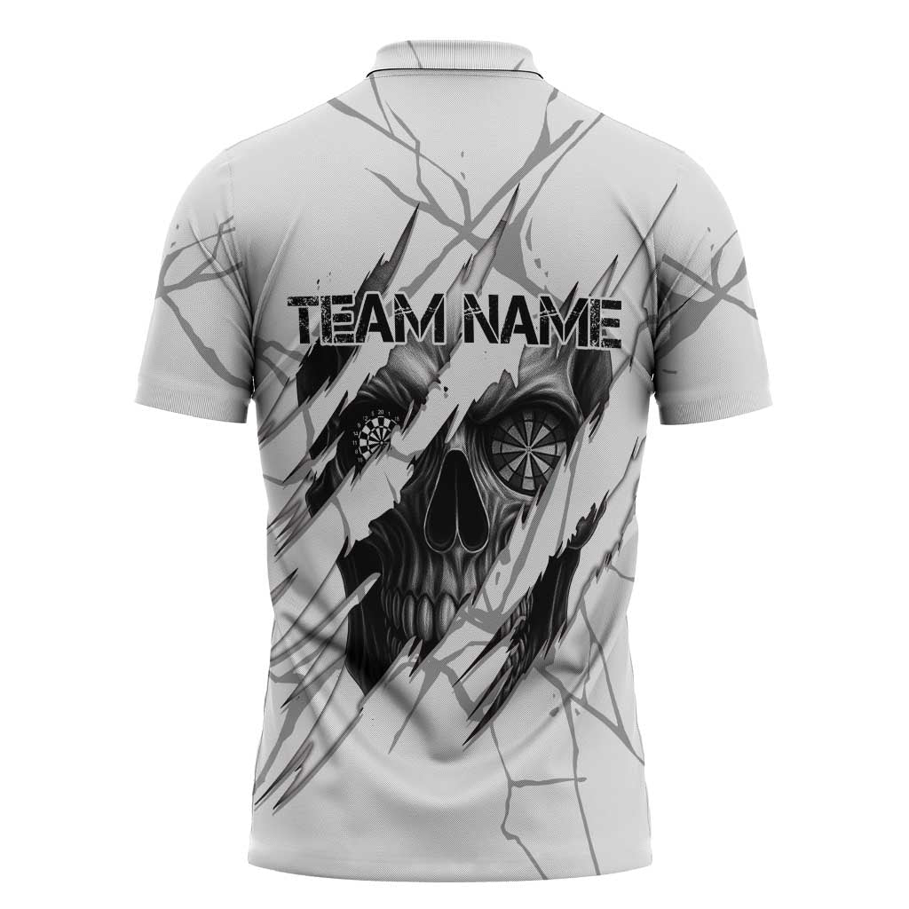Dartboard Skull Darts Zipper Polo Shirt with Torn Stone Texture and Cracked Marble Design - Wonder Print Shop