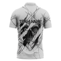 Dartboard Skull Darts Zipper Polo Shirt with Torn Stone Texture and Cracked Marble Design - Wonder Print Shop
