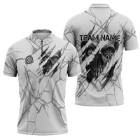 Dartboard Skull Darts Zipper Polo Shirt with Torn Stone Texture and Cracked Marble Design - Wonder Print Shop