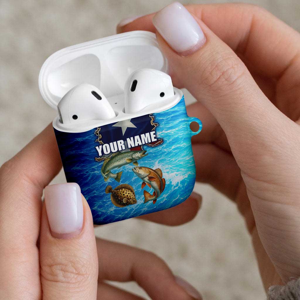 Texas Flag Fishing AirPods Case with Ocean Fish Graphic and Blue Water Background - Wonder Print Shop