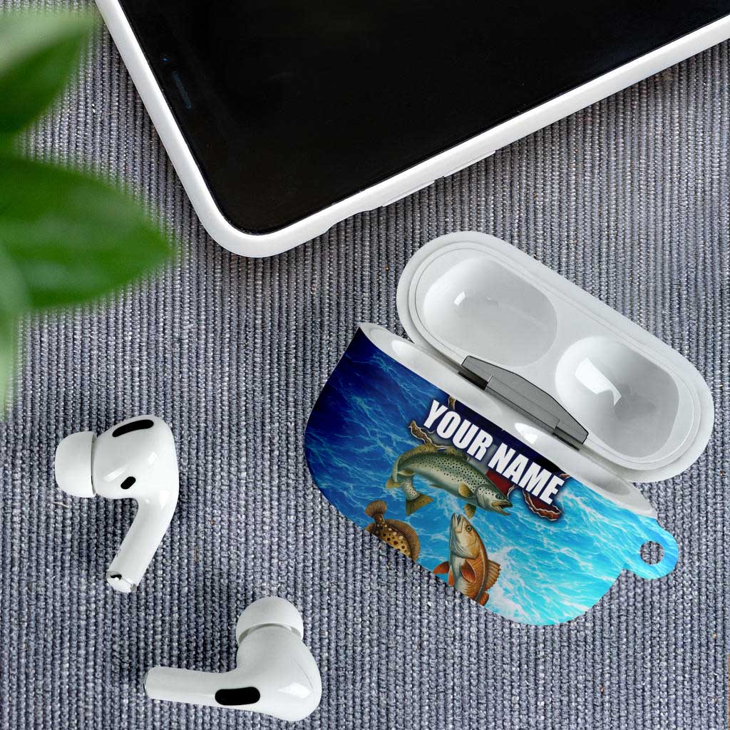 Texas Flag Fishing AirPods Case with Ocean Fish Graphic and Blue Water Background - Wonder Print Shop