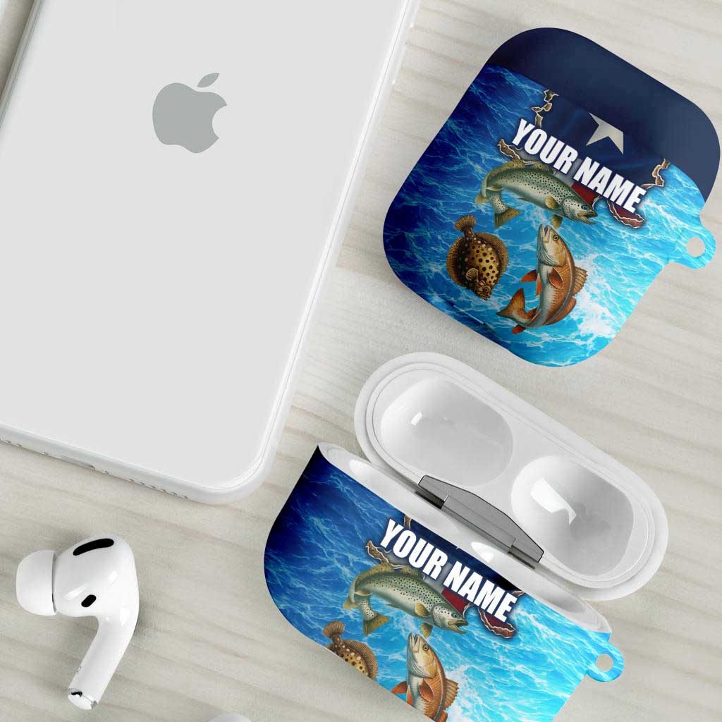 Texas Flag Fishing AirPods Case with Ocean Fish Graphic and Blue Water Background - Wonder Print Shop