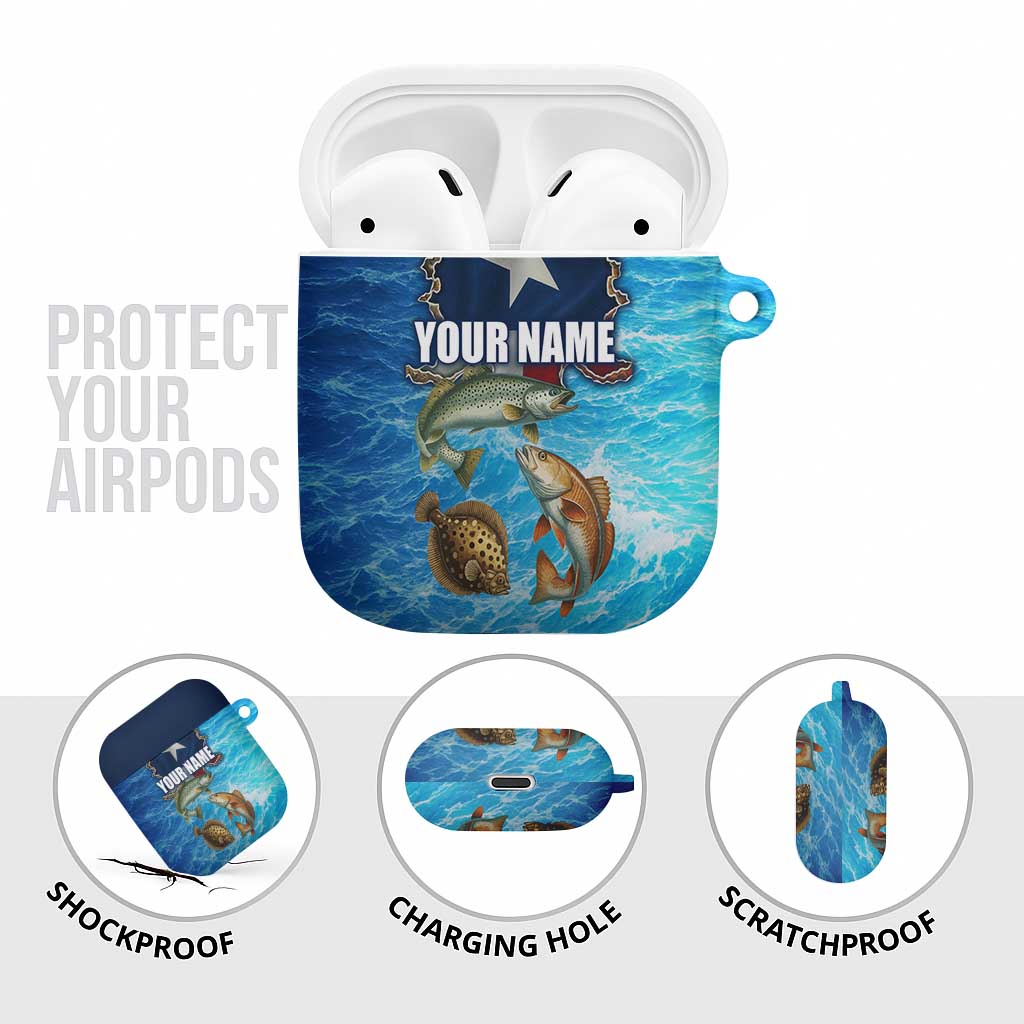 Texas Flag Fishing AirPods Case with Ocean Fish Graphic and Blue Water Background - Wonder Print Shop