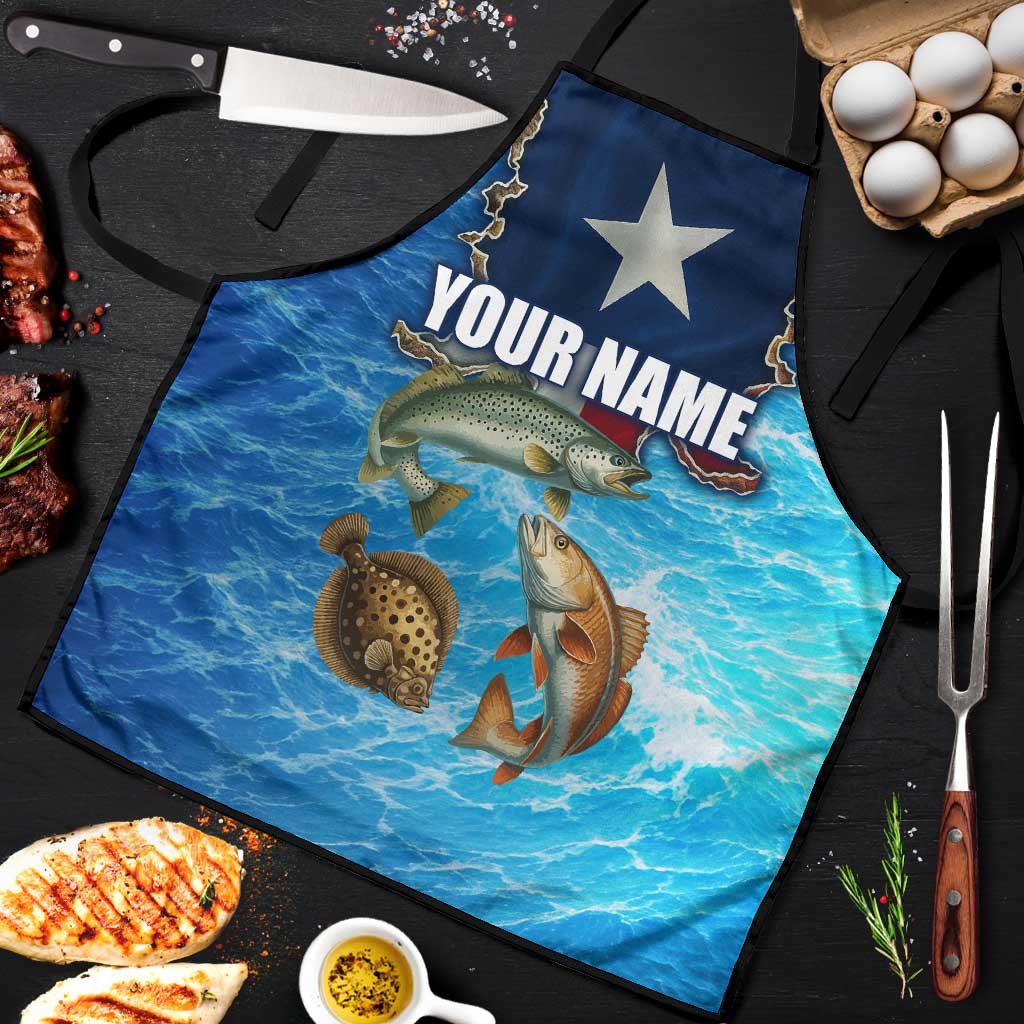 Texas Flag Fishing Apron with Ocean Fish Graphic and Blue Water Background - Wonder Print Shop