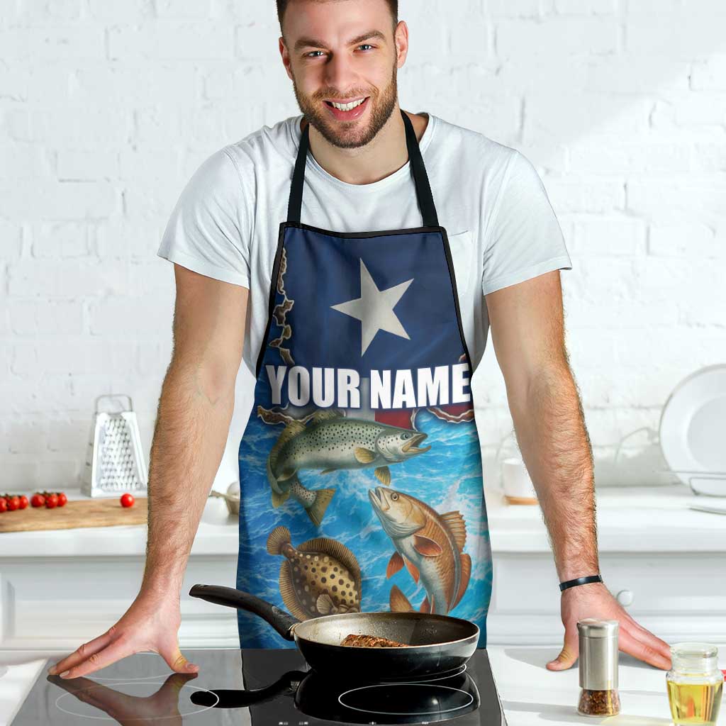 Texas Flag Fishing Apron with Ocean Fish Graphic and Blue Water Background - Wonder Print Shop
