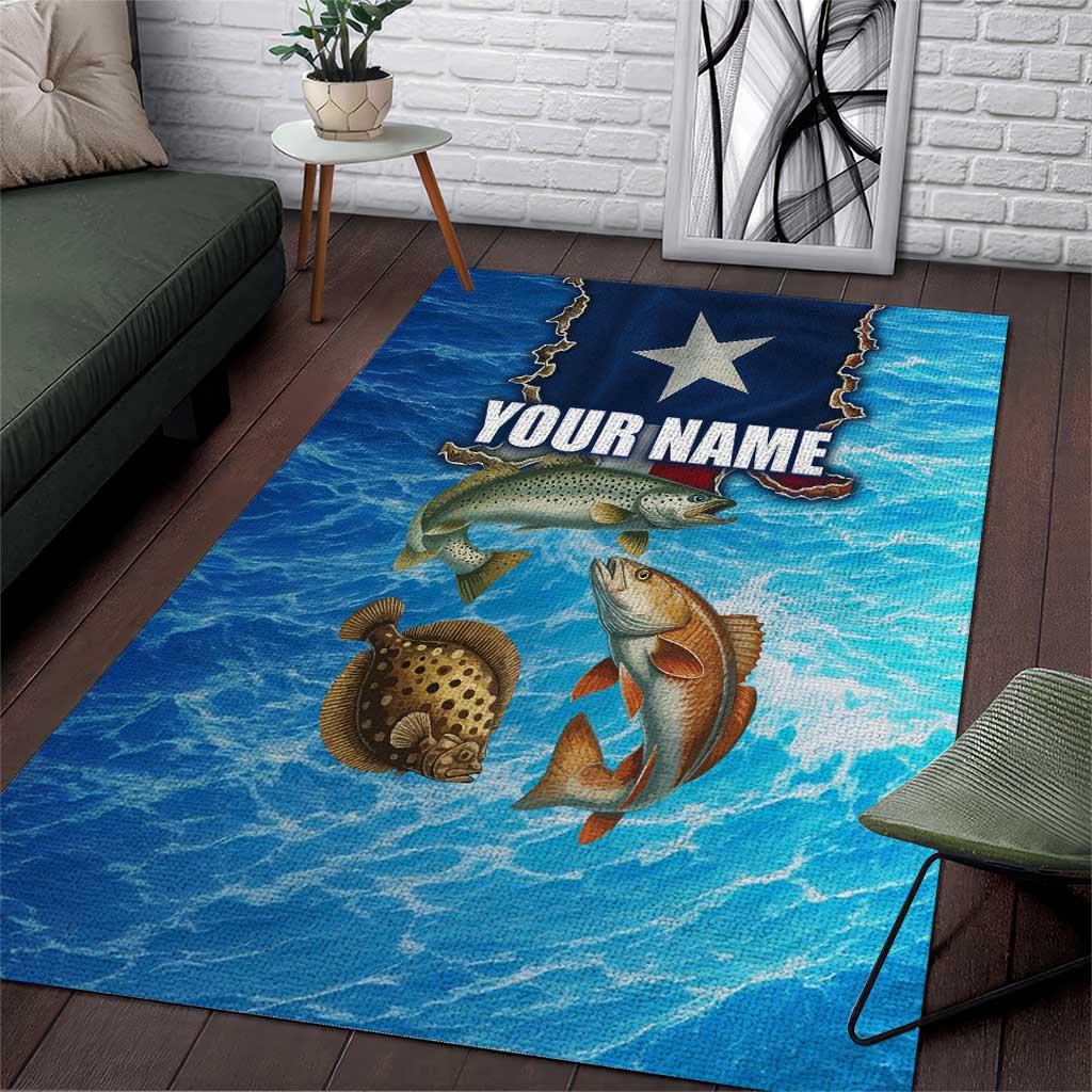 Texas Flag Fishing Area Rug with Ocean Fish Graphic and Blue Water Background - Wonder Print Shop