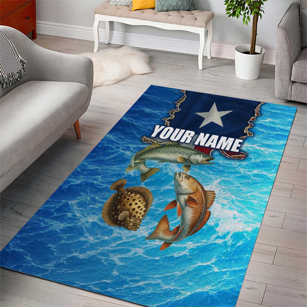 Texas Flag Fishing Area Rug with Ocean Fish Graphic and Blue Water Background - Wonder Print Shop