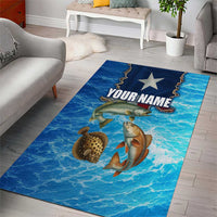 Texas Flag Fishing Area Rug with Ocean Fish Graphic and Blue Water Background - Wonder Print Shop