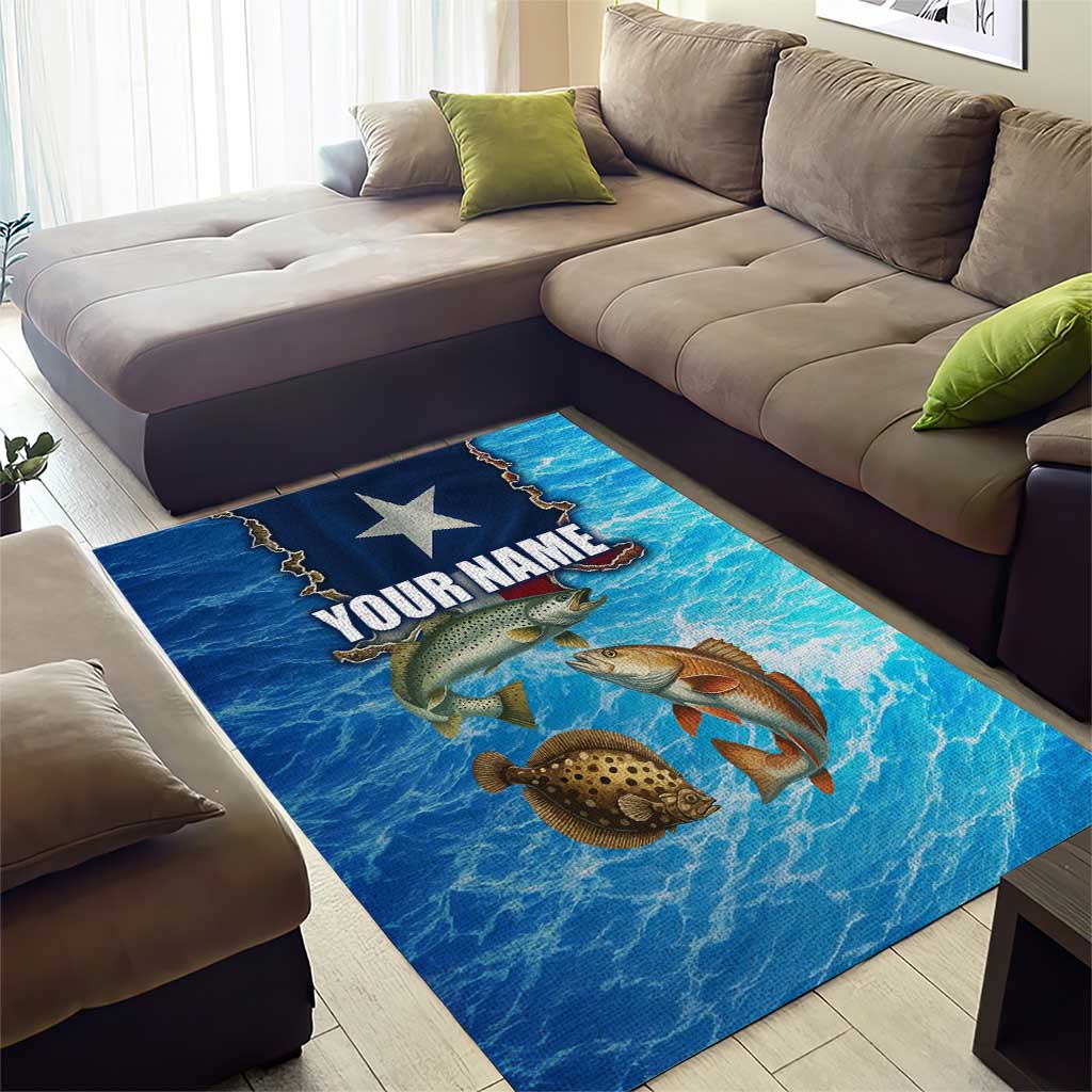 Texas Flag Fishing Area Rug with Ocean Fish Graphic and Blue Water Background - Wonder Print Shop
