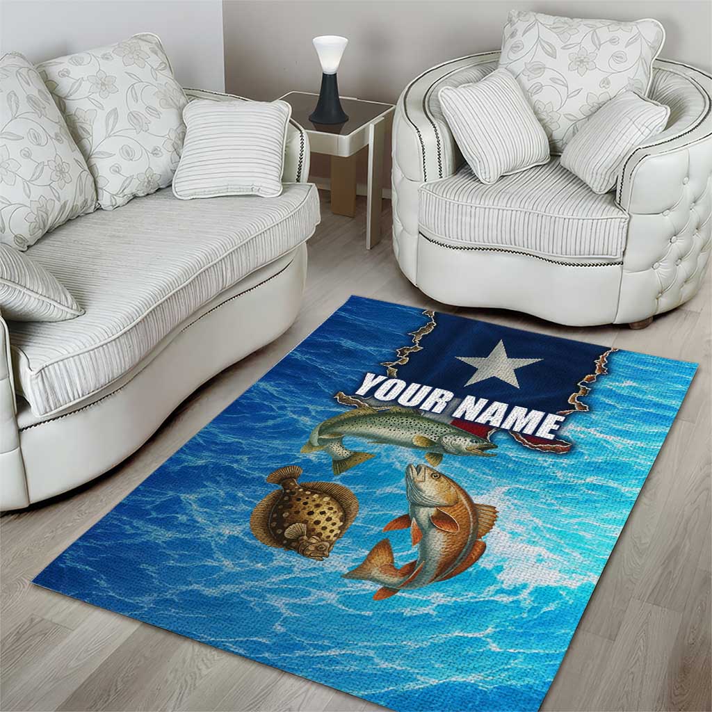 Texas Flag Fishing Area Rug with Ocean Fish Graphic and Blue Water Background - Wonder Print Shop