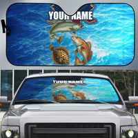 Texas Flag Fishing Auto Sun Shade with Ocean Fish Graphic and Blue Water Background - Wonder Print Shop