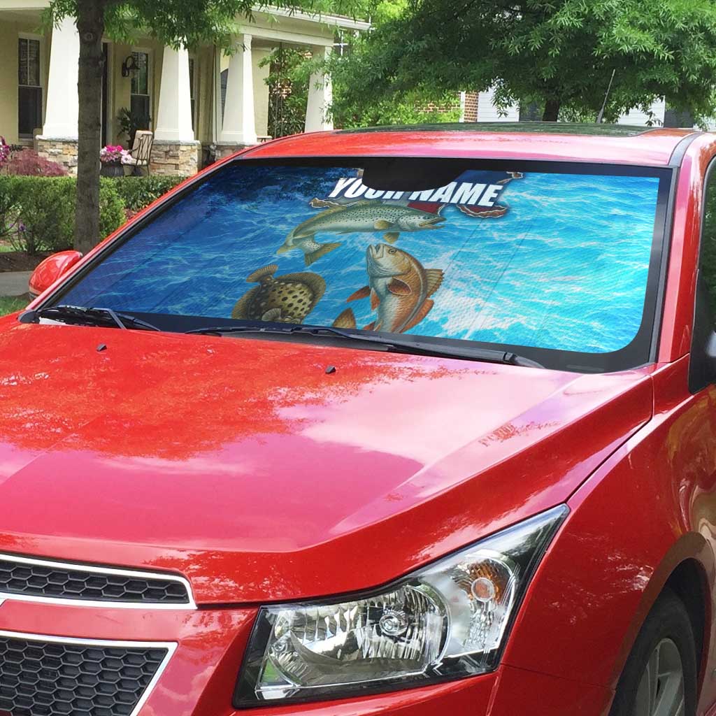Texas Flag Fishing Auto Sun Shade with Ocean Fish Graphic and Blue Water Background - Wonder Print Shop